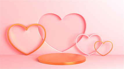Minimal heart shapes background mock up podium