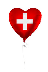 Switzerland concept. Balloon with Swiss flag isolated on white background. Education, charity, emigration, travel and learning language