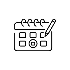 Calendar line icon. Schedule, day, week, month, date, event, holiday, season, season, schedule, quran, reminder, deadline. Graph concept. Vector black line icon on white background