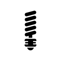Eco Electricity Spiral Lightbulb Silhouette Icon. Fluorescent LED Lamp Glyph Pictogram. Light Bulb Low-Energy Icon. Light Bulb Illumination for Ecology Power Symbol. Isolated Vector Illustration