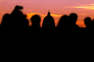 Naklejka premium Rome, Italy- November 2022: Romantic sunset view from Villa Borghese terrace