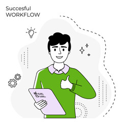 Simple art on isolated white background for website, web page, landing page, UI template design. Successful man in the work process.