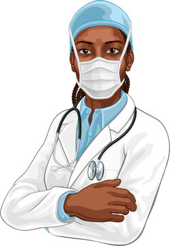 A black woman doctor medical healthcare health professional in mask and ppe illustration