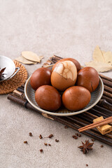 Delicious traditional Taiwanese food tea eggs.