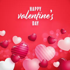 Valentines day  poster with red and pink hearts on background.
