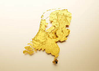 Netherlands Map Golden metal Color Height map Background 3d illustration