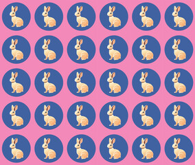 Minimalist seamless pattern with black rabbit, vector clipart