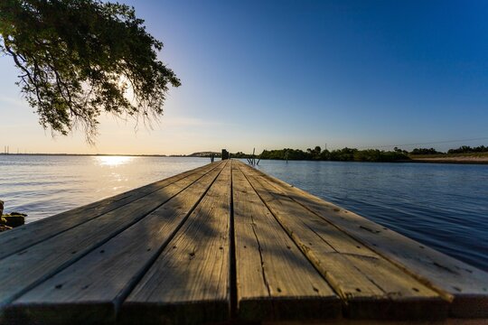 Wooden walkway on the Indian River in Cocoa, Florida