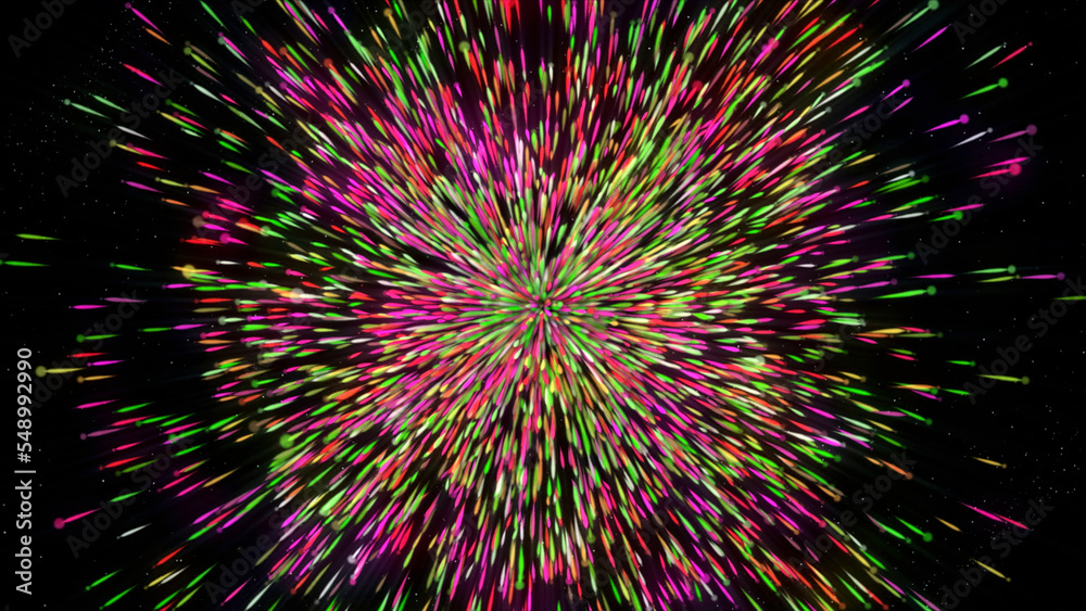 Wall mural hyperspace jump through the stars to a distant space. motion. traveling through star fields flying e