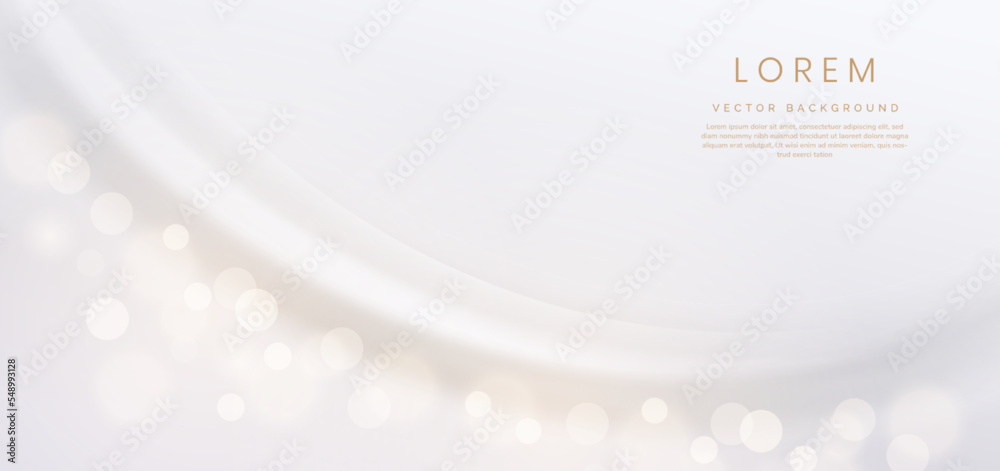 Poster 3d curve white background with bokeh effect and copy space for text. luxury style template design.