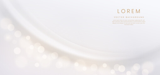 3D curve white background with bokeh effect and copy space for text. Luxury style template design.