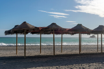 Costa Tropical beach in Almuñecar in the province of Granada, Andalusia, Spain. Europe. September 29, 2022
