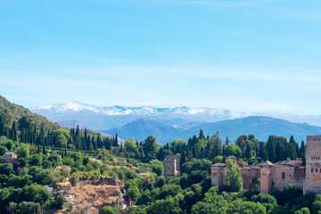 Fototapeta na wymiar View of the Alhambra in Granada in Andalusia, Spain. Europe. October 1, 2022 