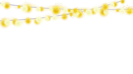 Guirnalda de luces doradas brillantes sobre un fondo transparente. Luces de Navidad brillantes con chispas. Guirnalda realista, diseño de felicitaciones, invitaciones, diseño publicitario, banner web