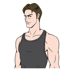 Fototapeta premium アメコミタッチのフィットネスをする白人