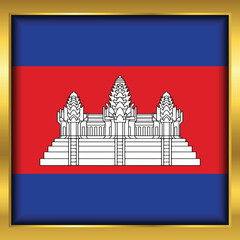 Cambodia Flag,Cambodia flag golden square button,Vector illustration eps10.	