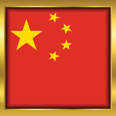 China Flag,China flag golden square button,Vector illustration eps10.	