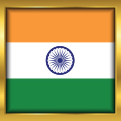India Flag,India flag golden square button,Vector illustration eps10.	