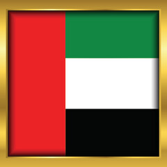 United Arab Emirates Flag,United Arab Emirates flag golden square button,Vector illustration eps10.	