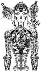 Strength, bull skull, warrior, major arcana. Tarot, occult. Freehand drawing, vector. Contemporary trendy art illustration