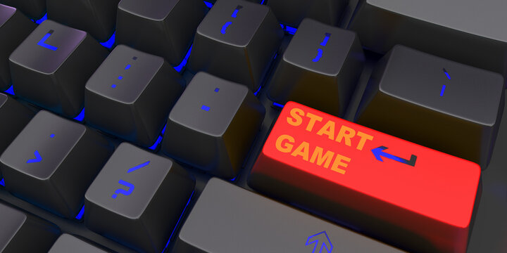 Black Keyboard with start game button 3d render image