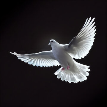 flying dove in rays of light