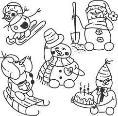 Doodle set with snowmen. Little cute set with 5 different snowmen.