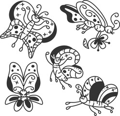 Doodle set with butterflies. Cute little set with 5 different butterflies.