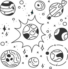 Doodle set with planets. Little cute set of 8 different planets.
