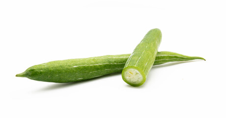 slices Snake gourd isolated on white background. front view