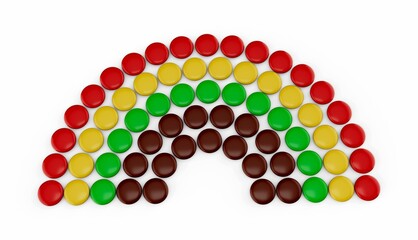 Colorful candies making a rainbow isolated on a white background