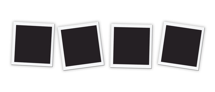 Four blank instant photo frames on transparent backgrpound