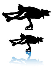 A set of silhouettes of women's singles figure skater (sit spin, black)