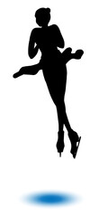 A silhouette of women's singles figure skater (jump, black type)