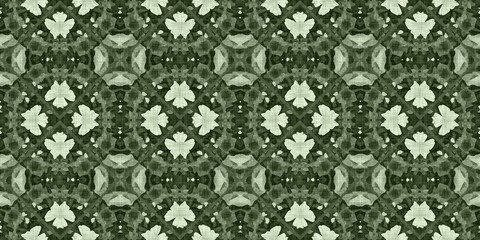 Wildflower green rustic damask seamless border. Geometric antique floral for vintage decorative edging. Vintage fashion repeat ribbon.