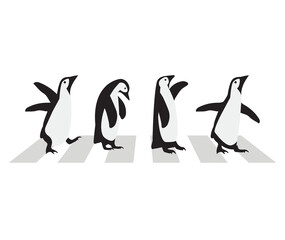 Cute penguins with crosswalk cartoon - obrazy, fototapety, plakaty