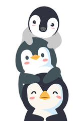 Stack of cute penguins animal cartoon