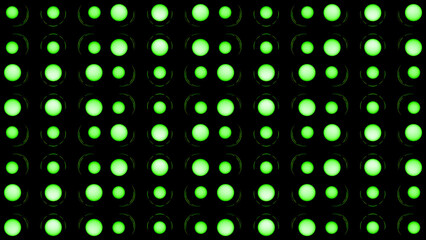Black background. Design. A bright background with green and blue bright light bulbs circles that shimmer with different colors in the animation.