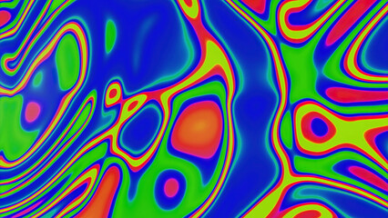 Colorful acid pattern with wave. Design. Psychedelic patterns in moving colorful liquid. Background of bright liquid with acidic psychedelic pattern lines