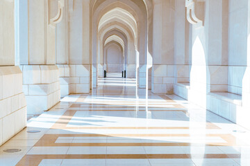 Marble Corridors near Al Alam Sultan Palace in Muscat, Oman. Arabian Peninsula. 