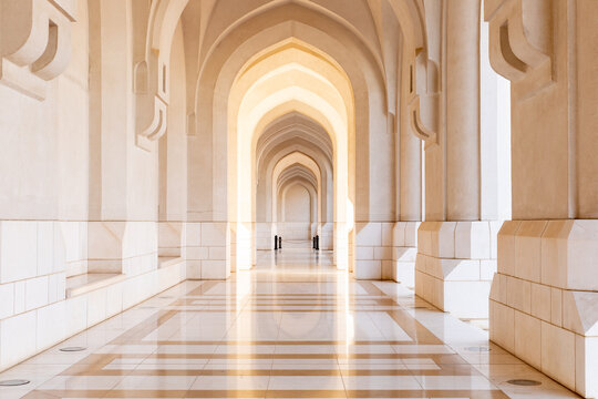 Marble Corridors near Al Alam Sultan Palace in Muscat, Oman. Arabian Peninsula. 
