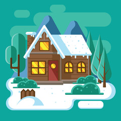 Obraz na płótnie Canvas A house in winter with flat design
