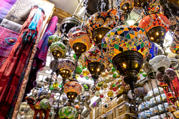 Souvenirs exhibited in market shops of the old town Nizwa. Oman. Arabian Peninsula. 