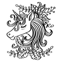 Hand drawn unicorn zentangle style	