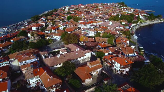 Aerial view of the town of Nessebar in Bulgaria. 