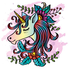 Hand drawn unicorn zentangle style