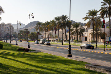 Traditional Omani architecture. Old Town of Muscat near Mutrah Corniche, Oman. Arabian Peninsula. 