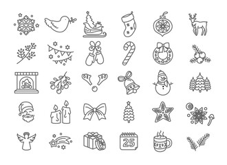 Thin line style Christmas vector icon set