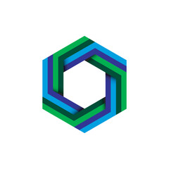 Abstract colorful hexagon sign. Blue and green gradient six sided polygon. 