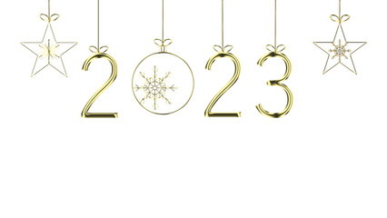 Gold Ornaments 2023 New Year. Transparent PNG resolution.
